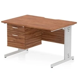 Image of Impulse 1200 x 800mm Scalloped Edge Office Desk Walnut Top Silver Cable Managed Leg Workstation 1 2 Drawer Fixed Pedestal