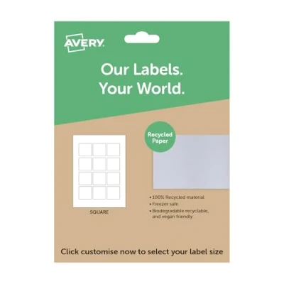 Image of Avery Square Recycled Labels, A4 Sheet of Custom Stickers, Personalised Sticky Labels for Printing, White Product Candle