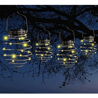 Image of 4PCS Solar Spiral Lanterns, Creative Hanging Lantern with Handle,Solar Powered Garden Outdoor Decorative Lights for Patio Yard Porch Path
