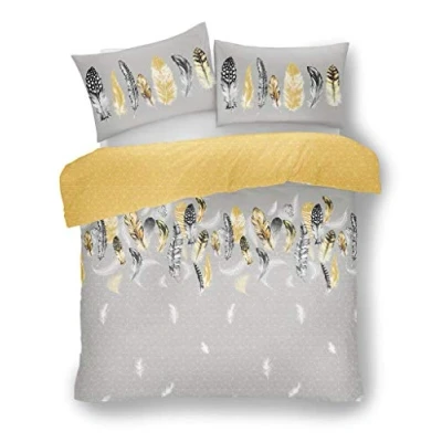 Image of FAIRWAYUK Yellow Bedding Set King Size Bed, Duvet Quilt Cover with Pillowcase, Reversible, Ultra Soft, Easy Care