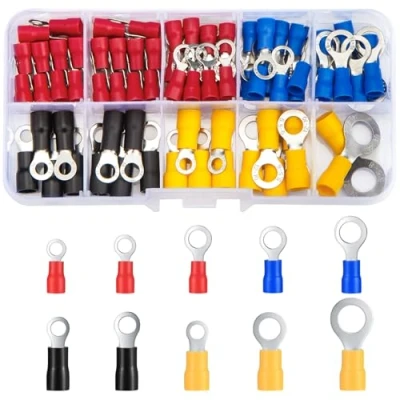 Image of Vwoqiy 102 Pcs Electrical Connectors, Wire Insulated Ring Crimp Terminals Butt Connectors Kit for Automotive Car Motorcycle Boats Electric Instruments
