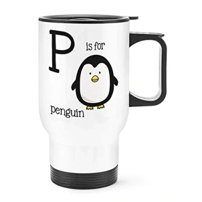 Image of Letter P is for Penguin Travel Mug Cup with Handle