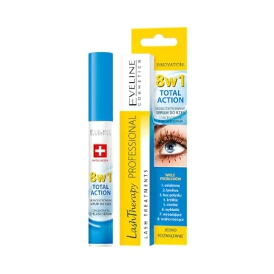 Image of Eveline Cosmetics Lash Therapy Professional Total Action 8 in 1 Concentrated Eyelash Serum with Argan Oil, D Panthenol &amp; Hyaluronic Acid Nourishing Strengthening Formula for Thicker, Fuller Lashes