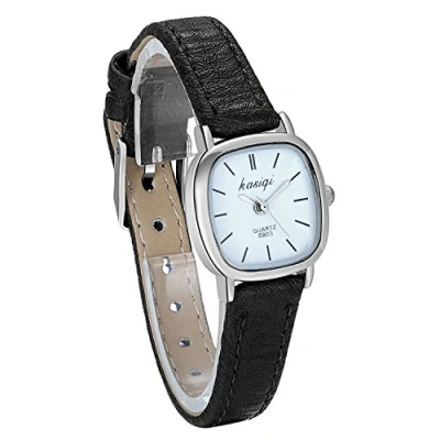 Image of JewelryWe Women&#039;s Small Square Dial Slim Leather Strap Quartz Wrist Watch Silver Case
