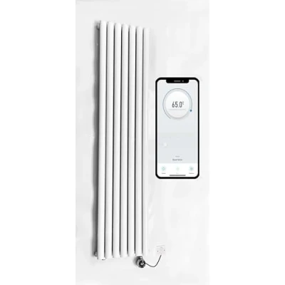 Image of WiFi Smart Electric Radiator Oval Tube Single Panel Vertical Tall 1800mm h x 480mm w Column White