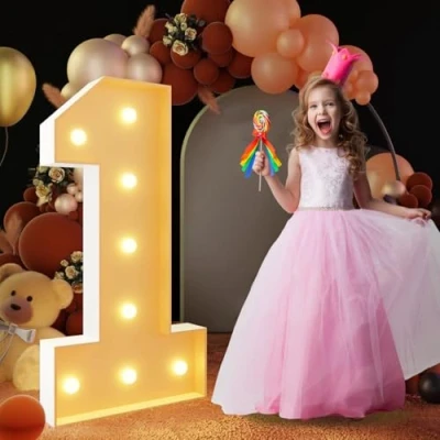 Image of LED Marquee Light Up Number 1, Large Decor, Mosaic Lights Sign for Party Birthday Proposal Anniversary Wedding Backdrop, 120CM/4FT