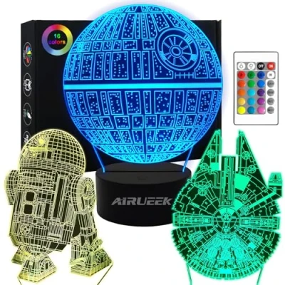 Image of AIRUEEK 3D Star Wars Lamps,Illusion Night Light 16 Colors Changing Touch Light,Star Toys Decoration,Star Gifts for Men Adults Starwars Fans Kids Christmas Valentine&#039;s Day