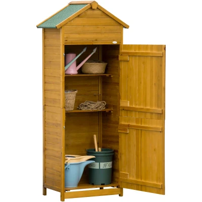Image of Outsunny Wooden Garden Storage Shed Tool Cabinet w/Two Lockable Door 191.5x79x49cm
