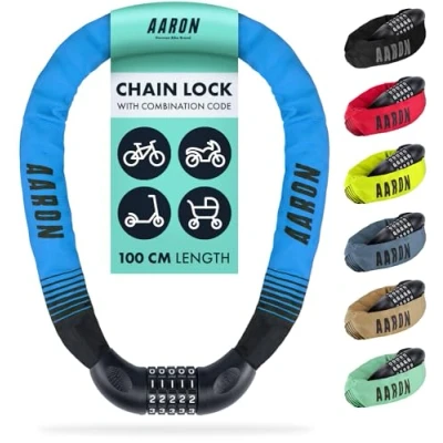 Image of AARON Lock One Bicycle 5 Digit Numerical Code Steel Chain for Higher Security E Bikes, Mountain Trekking Touring Racing Bikes and Electric Vehicles in Blue