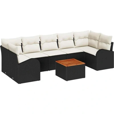 Image of vidaXL 8 Piece Garden Sofa Set with Cushions Black Poly Rattan Acacia