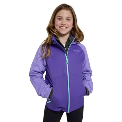 Image of Mountain Warehouse Torrent Kids Waterproof Rain Jacket Taped Seams Raincoat, Lightweight, Breathable, Girls &amp; Boys Rainwear For Autumn, Winter, Wet Weather Lilac Size 5 6 Years