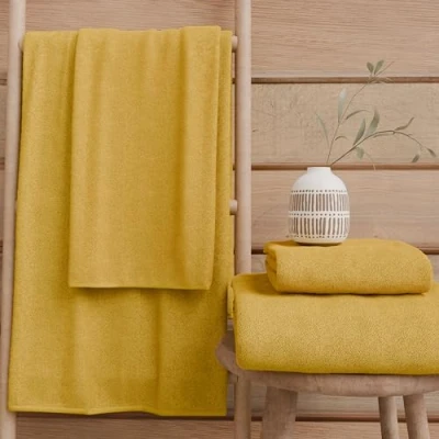 Image of PETTI Artigiani Italiani 100% Cotton Terry Bath Towels, 1+1 Towel Set, 2 Pieces 1 Face and Hand Towel, Yellow Towels