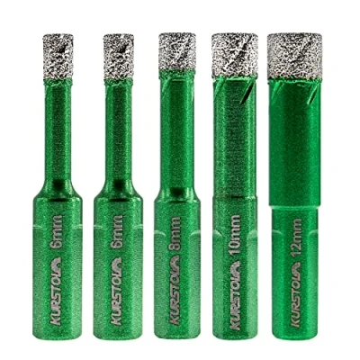 Image of Porcelain Tile Diamond Drill Bits Dry Hole Saw Set for Ceramic Marble Granite Stone,Diamond Core Bit Kit Triangle Shank Fixed on Drills,No.K4(6/6/8/10/12mm)