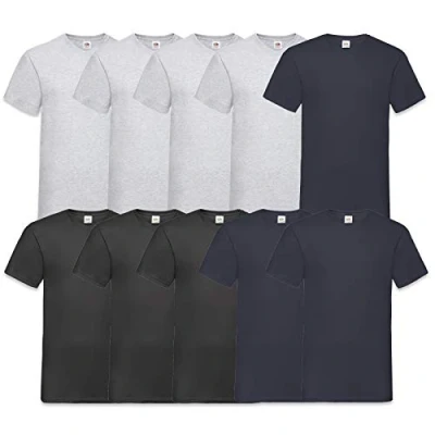 Image of Fruit of the Loom Men&#039;s V Neck Valueweight T Shirt (Pack 10) Multicolour Large