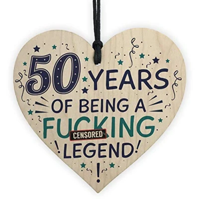 Image of RED OCEAN 50th Birthday Funny Rude Gifts For Women Men Handmade Wooden Hanging Heart Keepsake Friend Brother Mum Dad Uncle Auntie