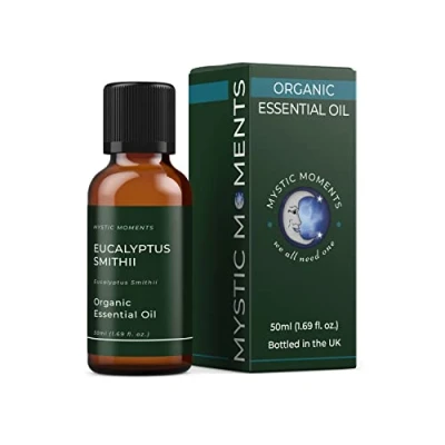 Image of Mystic Moments Organic Eucalyptus Smithii (Gully Gum) Essential Oil 50ml Pure &amp; Natural for Diffusers, Aromatherapy Massage Blends Vegan GMO Free