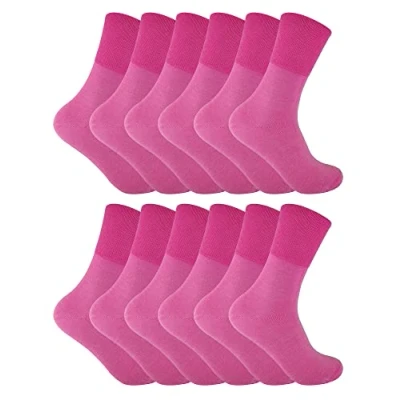 Image of 12 Pack Ladies Non Elastic Thermal Diabetic Socks Sock Snob Women Soft Top for Poor Circulation (4 8, Pink)