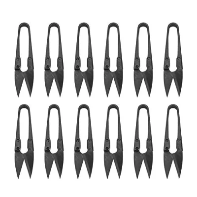 Image of Hilitand 12 Pcs Black Yarn Scissors, Small Sewing Trimming Embroidery Thrum Fishing Thread Beading Cutter for Household Use