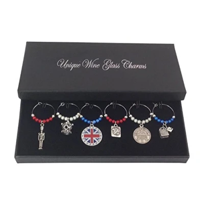 Image of Libby&#039;s Market Place Great Britain British Design Wine Glass Charms with Gift Box