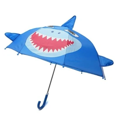 Image of KAV Kids Striped Dome Umbrella Lightweight, Auto Open, Windproof &amp; Waterproof Parasol for Boys Girls Durable, Stylish, Easy to Carry Perfect School, Travel, and Outdoor Shark
