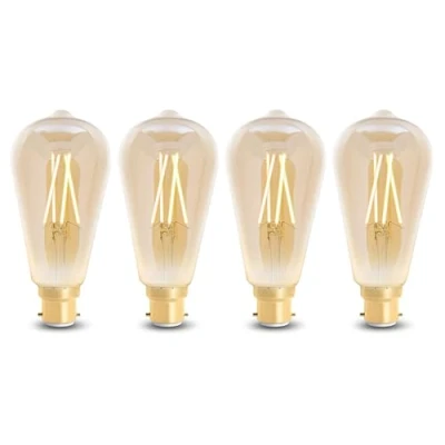 Image of 4lite WiZ Connected ST64 Amber White WiFi LED Smart Bulb B22 Bayonet Cap, 4 Pack