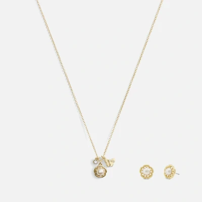 Image of Coach Signature TEA Boxed SET Earrings, Women&#039;s, Size: ONE, Natural