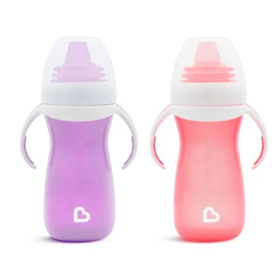 Image of Munchkin Gentle Transition Baby Cup Babies &amp; Toddler Sippy Cups with Handles Lids BPA Free Non Spill Dishwasher Safe Leakproof Silicone Childrens 4+ Months 10 oz/296ml, 2 Pack