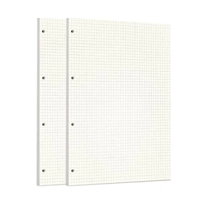 Image of Zelten 2 Pack A4 90 Sheets/180 Pages Squared Loose Leaf Punched Paper Refills for 4 Hole Binder Personal Organizer Diary Notebook Refillable Planner