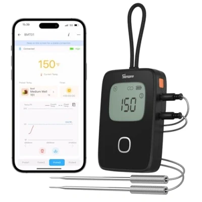 Image of Wireless Meat Thermometer with 2 Temperature Probes, SONOFF BMT01 Smart Digital Food for Kitchen BBQ Grill Oven Turkey Beef, Remote Monitoring, Alert