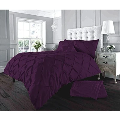 Image of Pintuck Duvet Cover and Pillowcases Set Poly Cotton Bedding (Alford Aubergine, Super King)