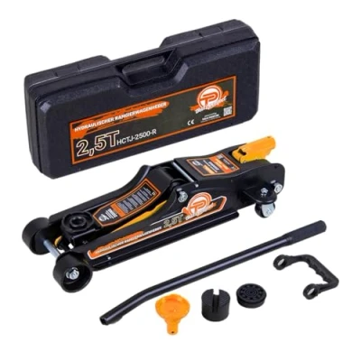 Image of TALK POINT Hydraulic Jack 2.5 Ton Flat Version 80mm 360mm Low Profile with Case + SUV Adapter 2 Rubber Pads for Car, 360 Wheels (Orange)