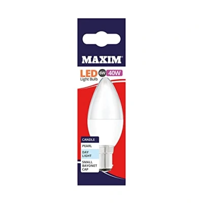 Image of MAXIM LED Bulbs [Pack of 10] Type: Candle (Day Light) 6Watts (40Watts) / Pearl Finish 15 000 Hours/Energy Saving Multipack [40MLCSBCDL5X10]