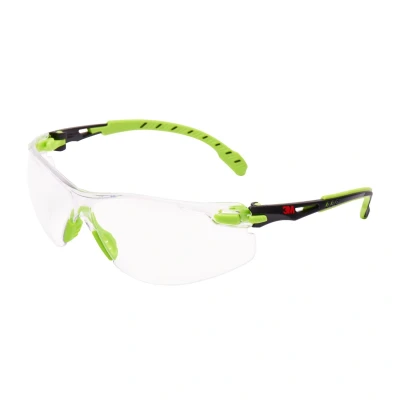 Image of 3M Solus Safety Glasses, Green/Black frame, Scotchgard Anti Fog, Clear Lens, S1201SGAF EU