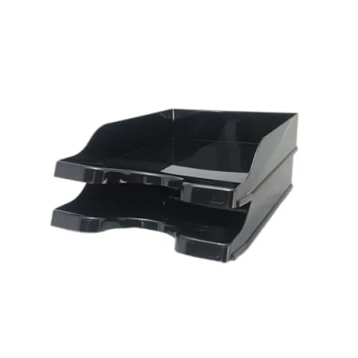 Image of Deflecto 2 Pk A4 Self Stacking letter tray In Black, paper organiser, organiser storage, desk trays CP130YTBLKX2