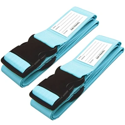 Image of OW Travel Personalised Luggage Straps for Suitcases (2 Pack Blue) Easy to Spot Sturdy Suitcase with labels. Strap Belt Bag Baggage. Case Belts