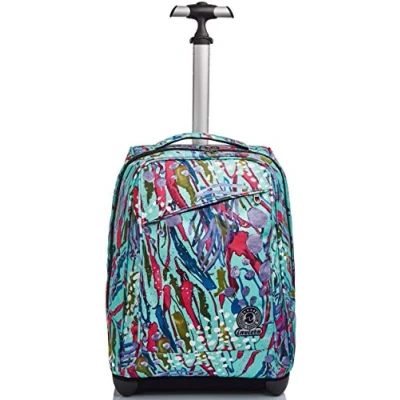 Image of Invicta Rolling backpack, ABSTRACT JUNGLE, Wheeled Book Bag, 2 in 1, Backpack + Trolley, For Teen, Girls&amp;Boys, School, Sport, Free Time, Laptop Sleeve, Italian Design, blue