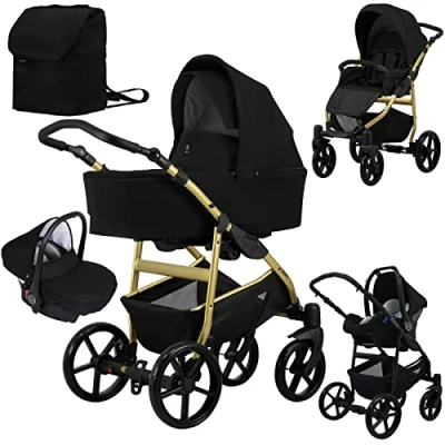 Image of Baby Pram Buggy Stroller for Toddler with Infant Car Seat Foldable Pushchair 3 in 1 Travel System from Birth (Black)