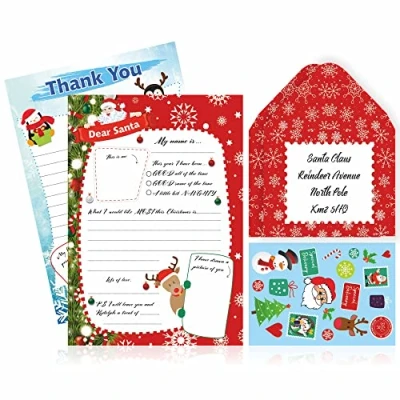 Image of Letter to Santa Set Thank You Stickers Envelopes Writing kit Father Xmas Claus Wish List Pack Children Kids Gift Celebration Christmas Stationery Supplies (5 pcs)