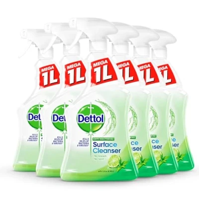 Image of Dettol Antibacterial Spray, Lime and Mint, Multipack of 6 X 1L, Total 6L, Bathroom Cleaner Cleaning, All Purpose Cleaner, Antibacterial, Disinfectant Household Cleaners