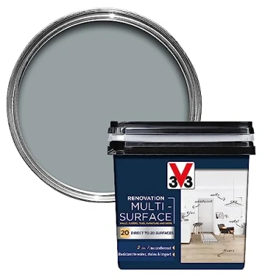 Image of V33 Renovation Multi Surface Paint Pebble Grey 750ml Direct to 20 Surfaces Including Wood, Tiles &amp; Metal Resistance Water, Stains Impact High Coverage Washable Easy Maintenance
