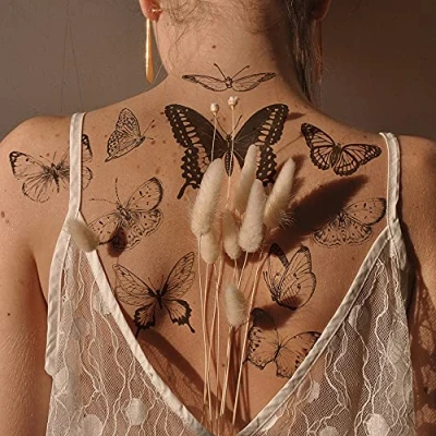 Image of Everjoy Realistic Black Butterfly Waterproof Fake Temporary Tattoo Stickers Party Favors, Themed Decorations and Gifts for Women