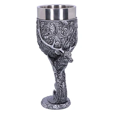 Image of Nemesis Now Monarch of The Glen Stags Head Goblet Wine Glass, Silver