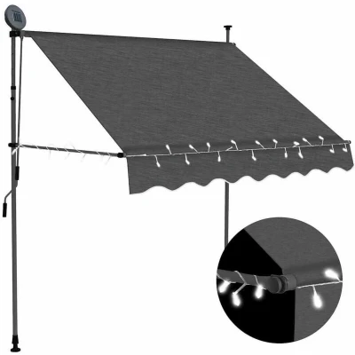 Image of vidaXL Manual Retractable Awning with LED Water and Dirt Repellent Terrace Balcony Garden Outdoor Folding Arm Canopy 100cm Anthracite