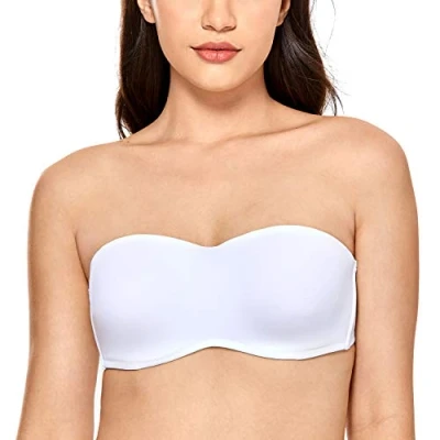 Image of Delimira Women&#039;s Strapless Bra Underwire Non Padded Minimiser Plus Size Bandeau Seamless White 42DD