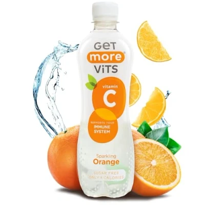 Image of Get More Vits Vitamin C Sparkling Orange Flavoured Spring Water (12 x 500ml), Sugar Free, Low Calorie, Stronger Immune System, Faster Iron Absorption, Tangy, Refreshingly Fizzy, Vegetarian, Vegan