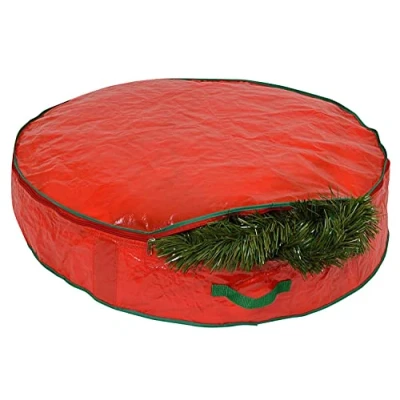 Image of Christmas Wreath Garland Storage Bag Stores Up To 60cm Artificial wreaths, Durable Waterproof Material Zippered Container with Carry Handles