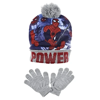Image of Kids Boys Marvel Spider Man Bobble Hat and Gloves Set (7 10 Years, Light Grey)