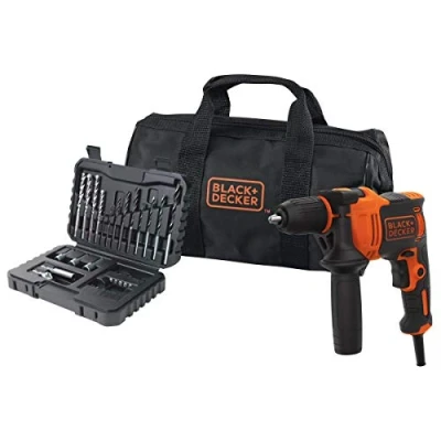 Image of Black+Decker BEH710SA32 QS Schlagbohrmaschine 710 W + Set 32 Zubehör zum Schrauben und Bohren Transporttasche,