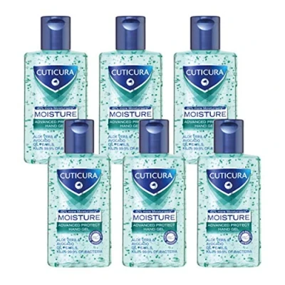 Image of CUTICURA Moisture Anti Bacterial Hand Gel, 6x100ml PACK. Quick Drying. Kills 99.9% Bacteria with Viral Action. Personal &amp; Commercial Use. Prevent the Spread of Germs