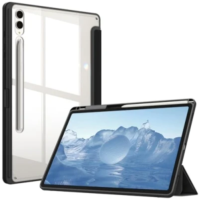 Image of FINTIE Hybrid Slim Case for Samsung Galaxy Tab S9 Plus 12.4 Inch 2023 Model (SM X810/X816B/X818U) with S Pen Holder, Shockproof Cover Clear Transparent Back Shell, Auto Wake/Sleep, Black
